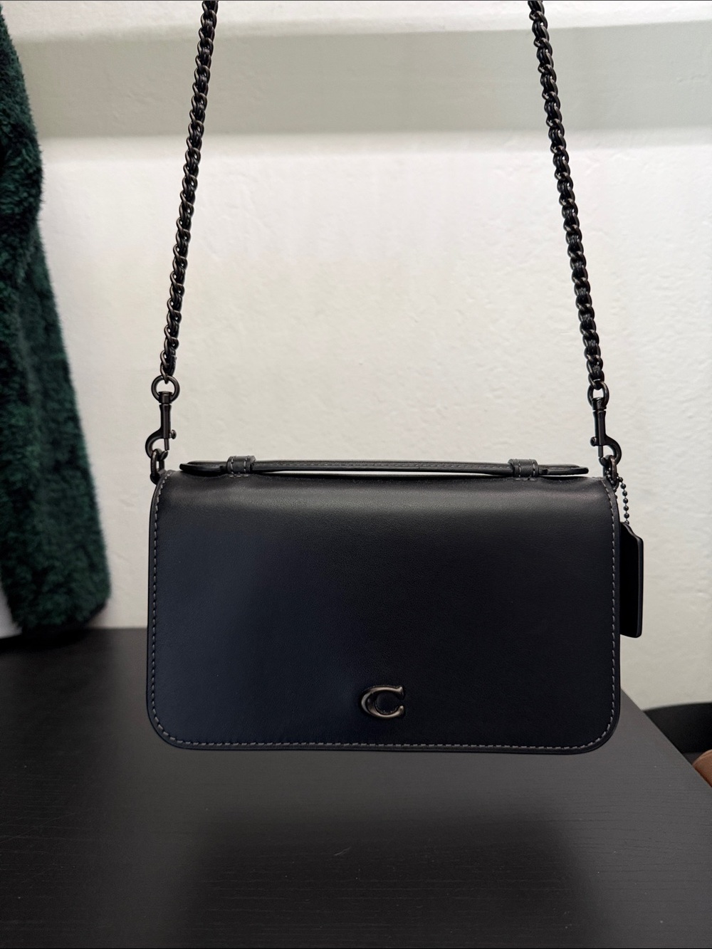 Coach Black Leather Crossbody with Chain Strap